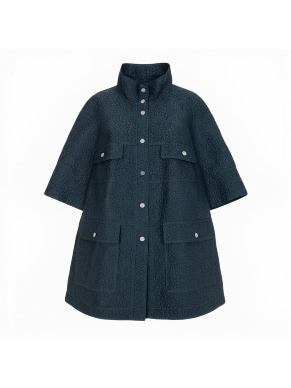 Chanel Camellia CC Logo Navy Polyester Silk Coat A3 - Picture 1 of 9